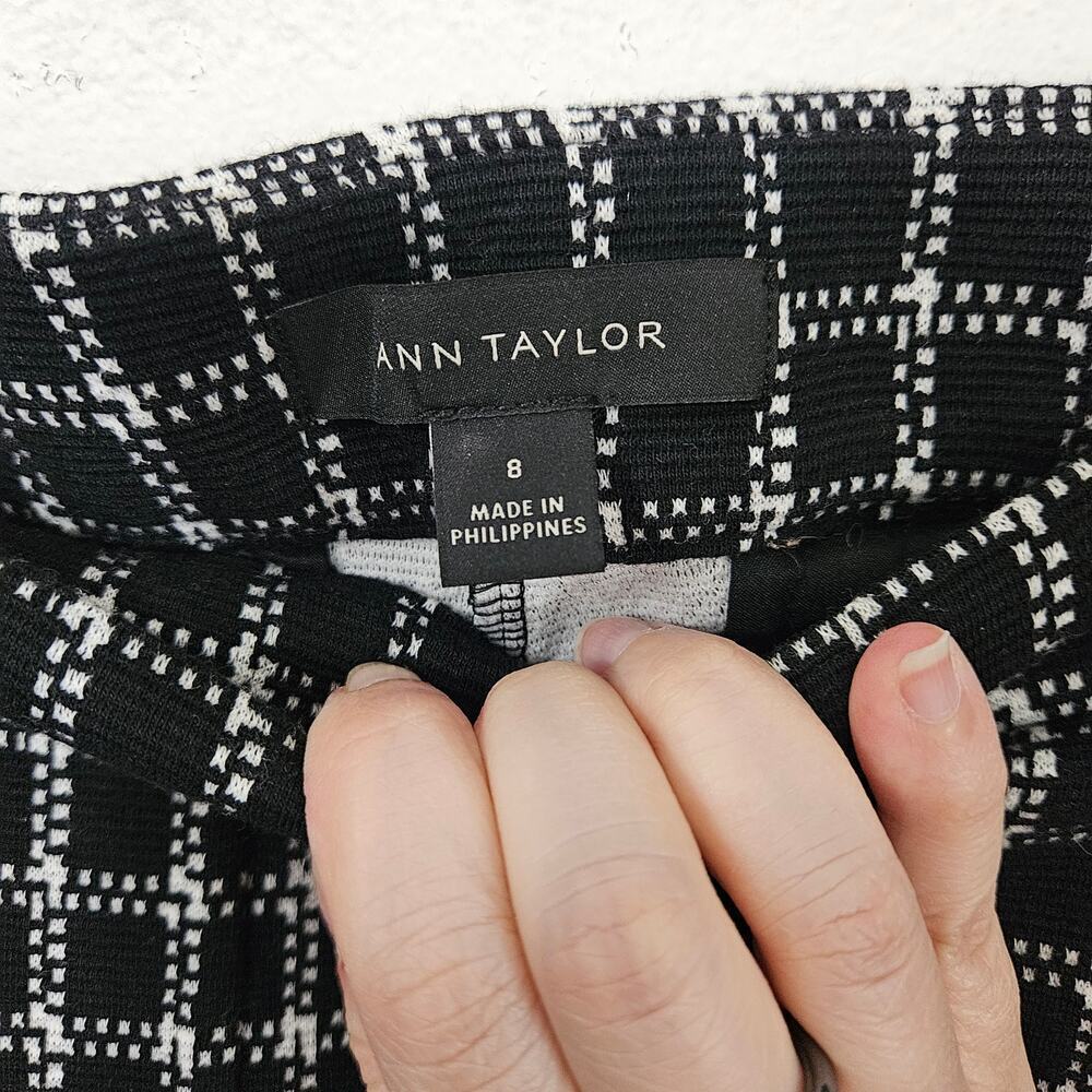 Ann Taylor Black White Checkered Wide Leg High Rise Pants Size 8 Medium Stretch - Picture 6 of 7